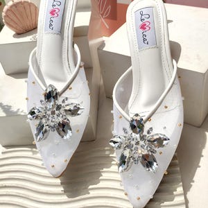 White Rhinestone Bridal Shoes: Custom Pearl Wedding Sandals
