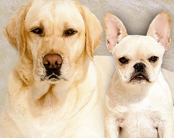 Custom Dog Portrait/Yellow Lab French Bulldog/10 x 12/Two Dog Portrait/Pet Portrait