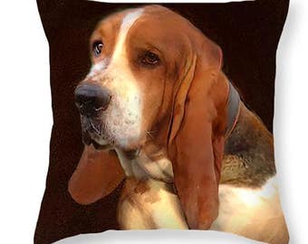 Custom Pet Portrait Pillow with your dog or cat. 14 x 14 inches. 100% heavy cotton. Printed both sides. Insert included.