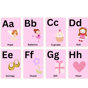 26 Girly Alphabet Flashcards, Printable Pink ABC flashcards, Homeschool Kindergarten Preschool Early Learning Resource, A-Z Cards, Learn ABC