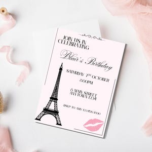 Editable Paris Birthday Party Invitation, Paris Birthday Theme Invite, Pink Paris Invite, Digital Invite Template, Girly Birthday Invite
