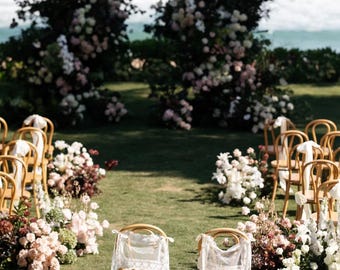 Just Married Lace Chair Signs for Bride & Groom, Mr and Mrs Sweetheart Table Banner