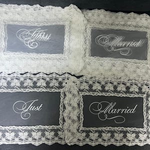 Vintage Lace Just Married Wedding Chair Signs - Bride & Groom Sweetheart Table Banner Decor image 7