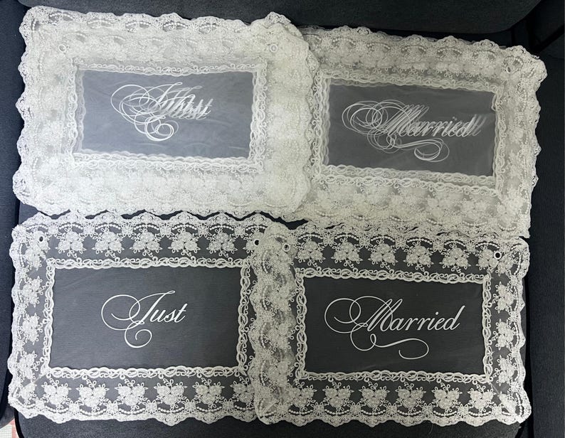 Vintage Lace Just Married Wedding Chair Signs - Bride & Groom Sweetheart Table Banner Decor image 7
