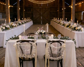 Lace Just Married Signs for Wedding Chairs - Rustic Country Barn Sweetheart Table Sign Banner