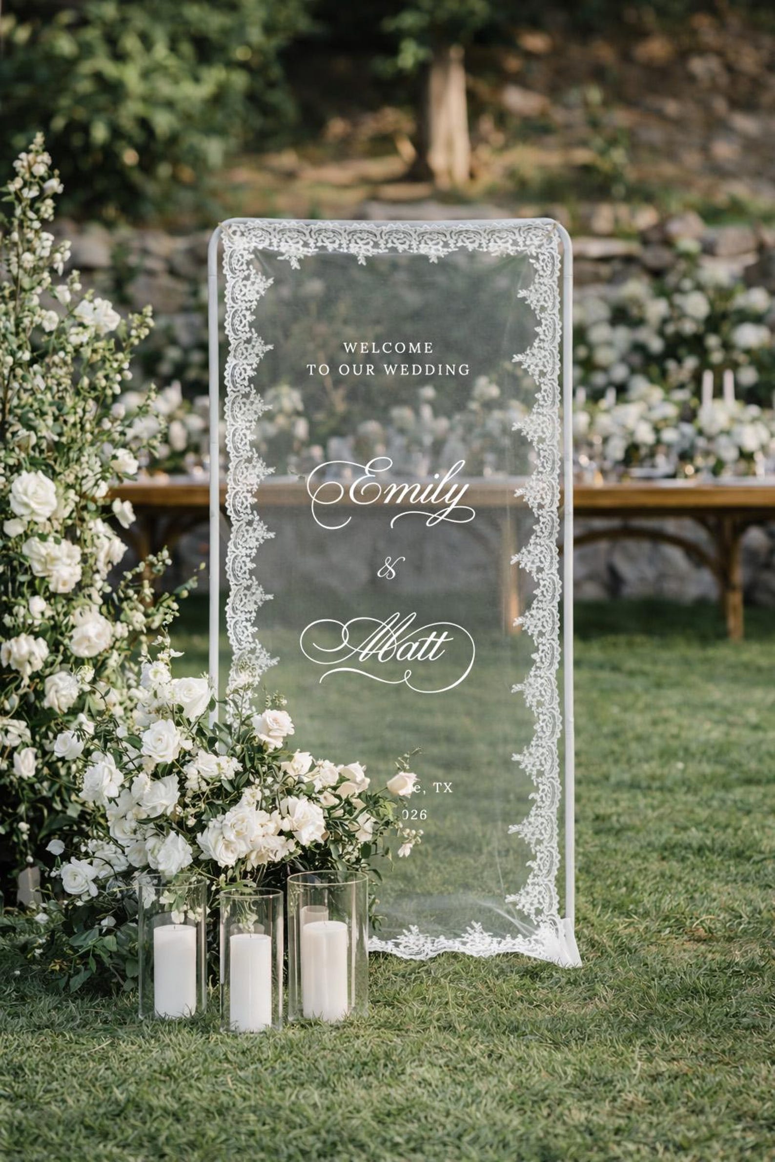 Custom Lace Wedding Welcome Sign: Sheer Tulle Wedding Signage, Boho ...