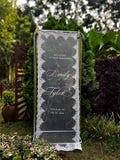 Romantic Lace Welcome Sign: Clear Sheer Tulle Wedding Signage, Fabric Ceremony Reception Signage Banner product logo