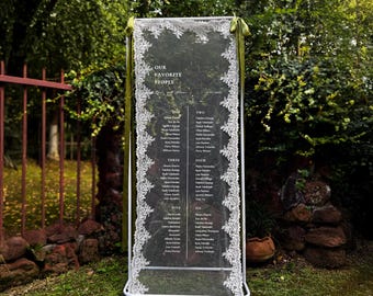Unique Lace Wedding Seating Chart Sign: Fabric Custom Destination Table Plan Ideas