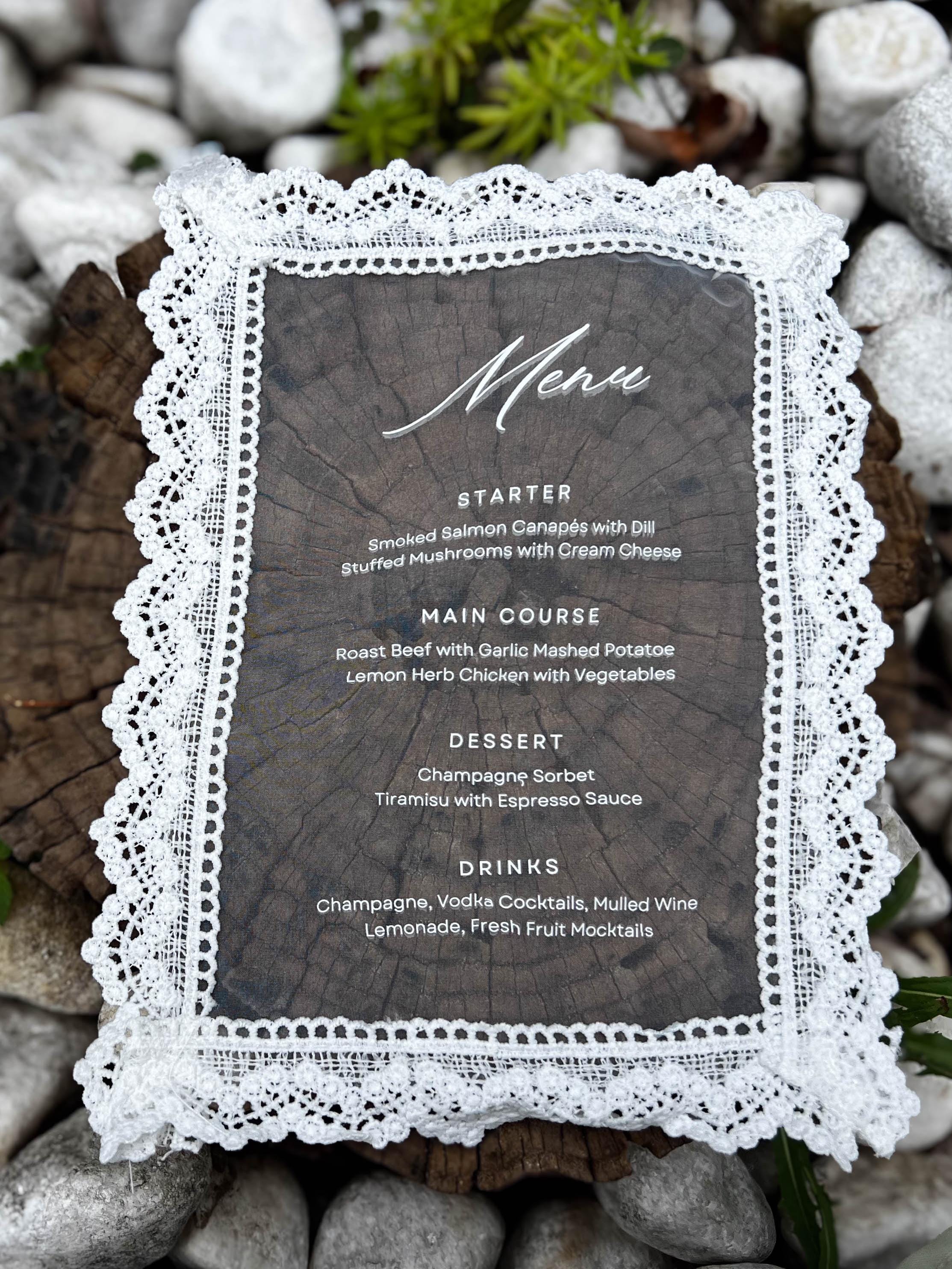 Lace Sheer Wedding Menu Cards: Classy Old Money Fabric Menu Dinner