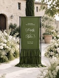Olive Green Ruffles Welcome Sign:  Fabric Wedding to the Wedding Signage Backdrop product logo