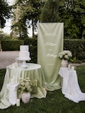Sage Green Welcome to The Wedding Sign, Silky & Flowy Fabric Banner, Bridal Satin Large Wedding Sign for Ceremony product logo
