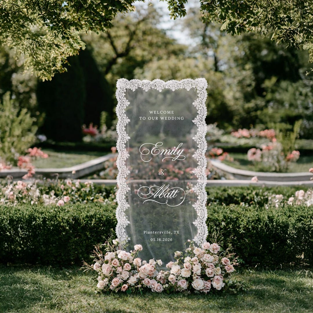 Custom Lace Wedding Welcome Sign: Sheer Tulle Wedding Signage, Boho ...