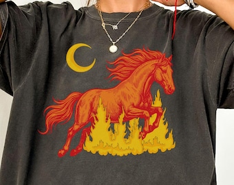 Comfort Colors Year of the Fire Horse Shirt, Chinese Zodiac Lunar New Year 2026 T-Shirt, Retro Horse and Moon Graphic Tee
