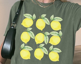 Comfort Colors Lemons Graphic Tee, Cottagecore Lemon Fruit TShirt, Summer Citrus Fruit Lovers Tee, Botanical Lemon T-shirt