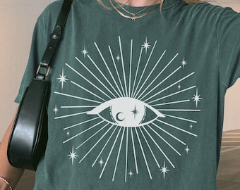Comfort Colors Celestial Eye Shirt, Stars and Moon Spiritual T-Shirt, Witchy Vibes Tee, Gift for Her