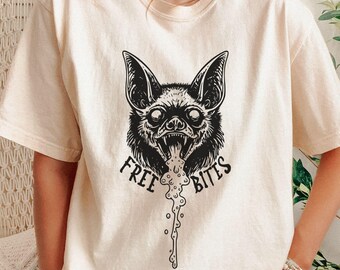 Comfort Colors Free Bites Funny Bat Shirt, Unhinged Horror Bat Tshirt, Rabies Tee