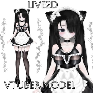 live2DModel Goth Cat Maid [Premade Vtuber Model/FULLY RIGGED/Ready to use/Vtube Studio]