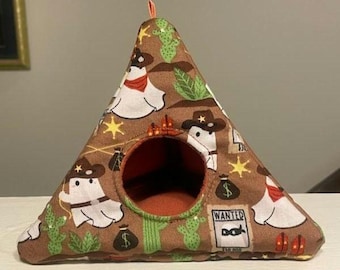 Cowboy Ghost Cozy Pyramid - Hanging Mouse Hide - Hideout for Small Animals