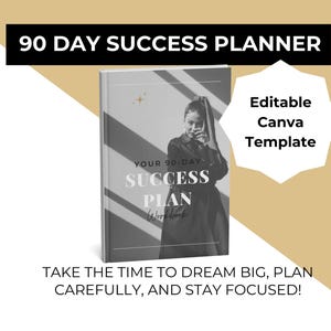 Planificador de negocios de 90 días / Establecimiento de objetivos para mujeres emprendedoras / Plan de acción de la visión / Plantilla de Canva / Formato imprimible A4 y carta EE. UU.