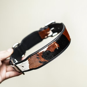 Genuine Hair-on Horsehide Dog Collar Custom Handcrafted Top Grain Luxury Dog Collar  – Handmade Black Leather Collar Custom Name Engraving