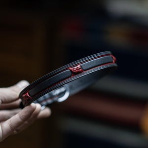 Custom Name Black Leather Dog Collar– Handmade Top Grain Leather with Red Braided Accent | Luxury Personalized Pet Collar