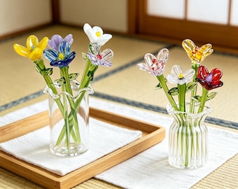 Birth Month Flower, Mini Flower Figurine, Mini Glass Flower Bouquet, Birthday Gift, Handmade Glass Birth Flower, Birth Month Bloom