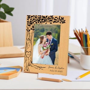 Bruiloft fotolijst, cadeau paar, huwelijkscadeau, fotosjabloon, aangepaste gegraveerde houten fotolijst, fotolijst cadeau, houten fotolijst