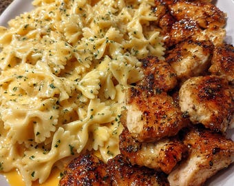 Cajun Garlic Butter Chicken Bowtie Pasta | Creamy Parmesan Sauce | Printable Recipe PDF