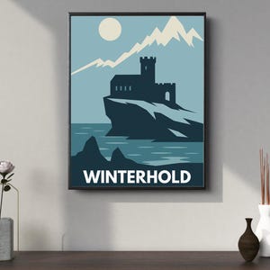 Póster de Skyrim de Winterhold, impresión minimalista de juegos, arte de pared de Elder Scrolls, decoración de videojuegos, póster para habitación de jugador