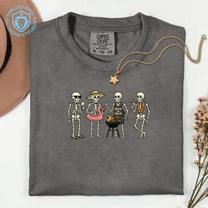 Funny Summer Skeleton Shirt, Beach BBQ Skeletons Tee, Skeleton Ice Cream Floatie Grilling Shirt, Cute Halloween Summer T-Shirt Summerween