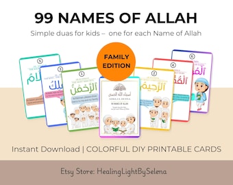 99 Namen von Allah Flashcards: Islamische Lernkarten mit Duas (PDF Download) Familienausgabe