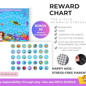Little Mermaid Reward Chart: Kids Routine Tracker with Stickers (Printable Digital Download