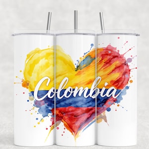 Colombia Heart 20oz Tumbler Wrap, Watercolor Flag Sublimation Design, Colombian Pride Gift, Digital Instant Download, Printable PNG Wrap
