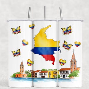 Colombia kaart vlinder 20oz naadloze magere beker sublimatie ontwerp, Colombiaans ontwerp, digitale download, afdrukbare png, Instant Download