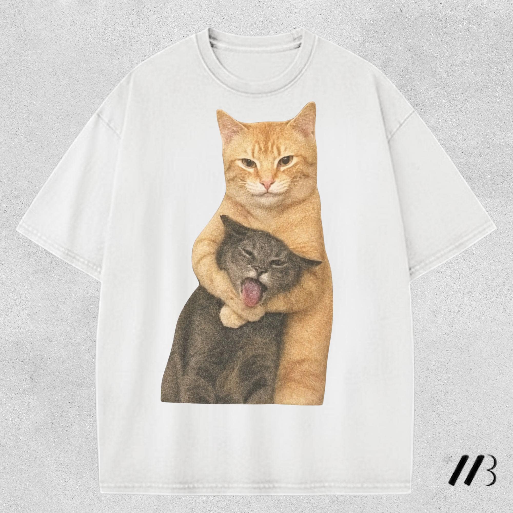 Funny Meme Light Orange Cat Standing Upright Wrapping Gray Cat T Shirt ...