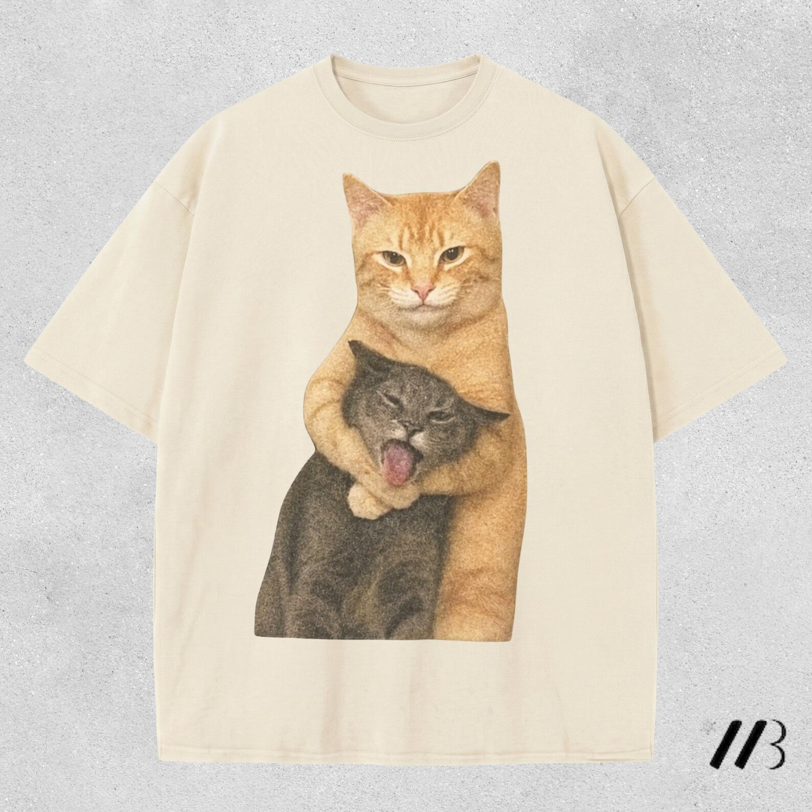 Funny Meme Light Orange Cat Standing Upright Wrapping Gray Cat T Shirt ...