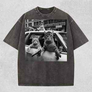 Koszulka z grafiką Cat Gang - Zabawna koszulka z motywem kotów Comfort Colors, Fajna koszulka z okrągłym dekoltem dla kotów, Humor z memami Cat Gang