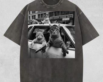 Katzenbande Grafik-T-Shirt - Lustiges Komfort Farben Katzen T-Shirt, cooles Feline Crew Shirt, Meme Cat Gang Humor
