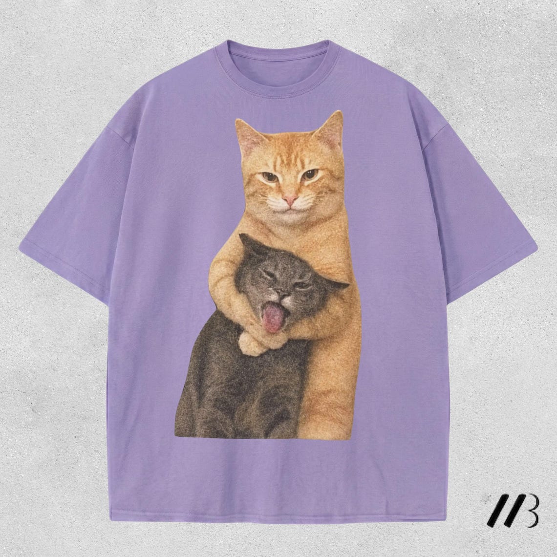 Funny Meme Light Orange Cat Standing Upright Wrapping Gray Cat T Shirt ...