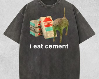 I Eat Cement Cursed Cat Vintage 90s Style Graphic Shirt, Retro Comfort Colors Funny Cat Meme Shirt, Ironic Cat Lover Gift, Cringe Shirts