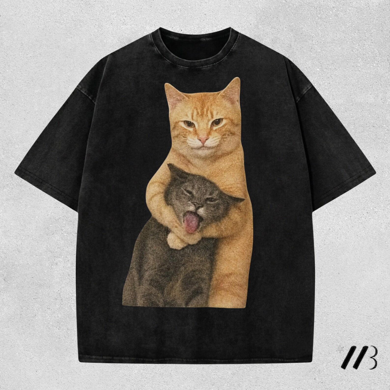 Funny Meme Light Orange Cat Standing Upright Wrapping Gray Cat T Shirt ...