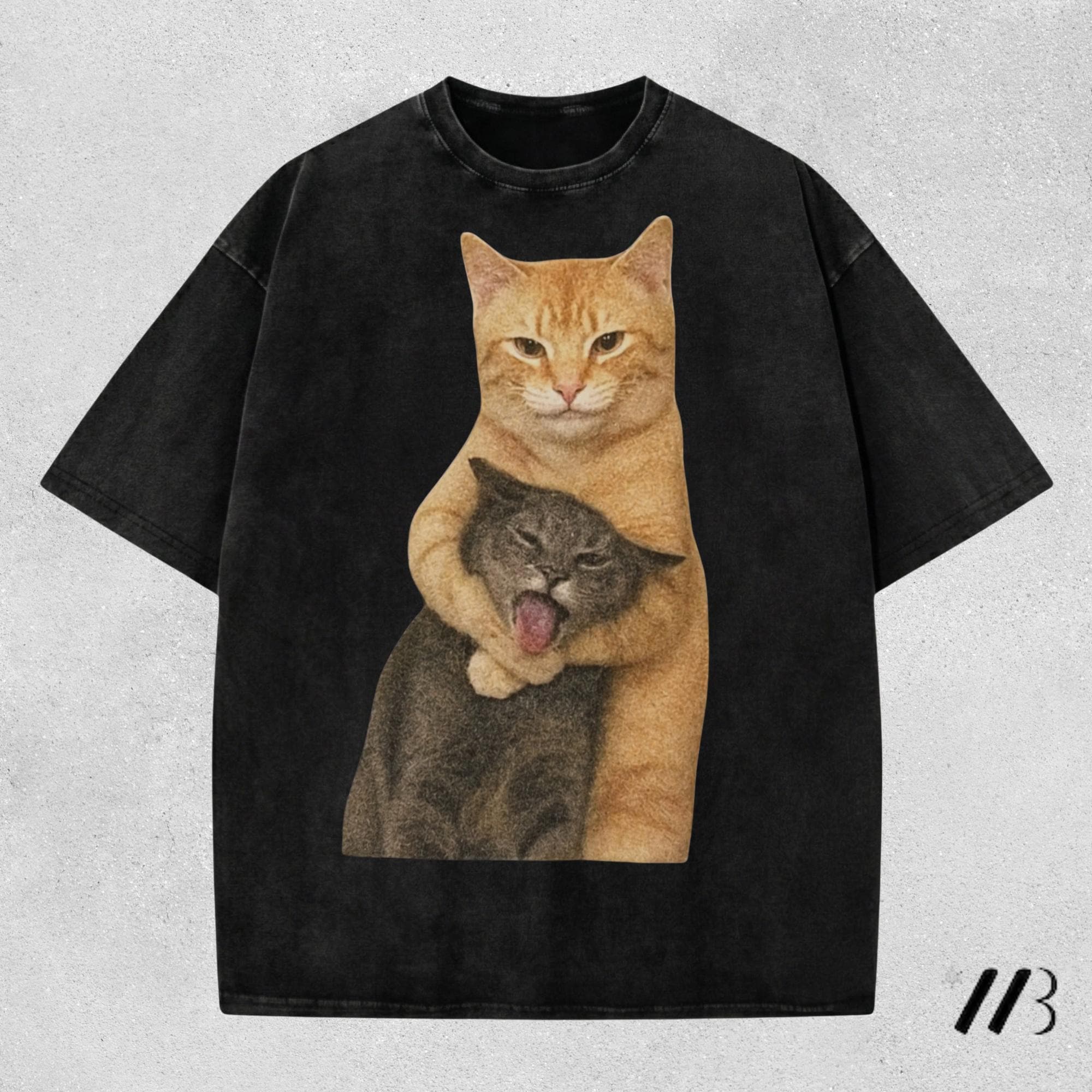 Funny Meme Light Orange Cat Standing Upright Wrapping Gray Cat T Shirt ...