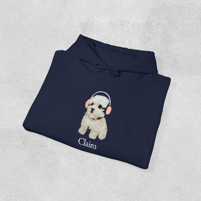 Clairo Dog Hoodie, Funny Dog With Headphones Hoodie, Indie Music Meme Hoodie, Cute Pup Graphic image 6