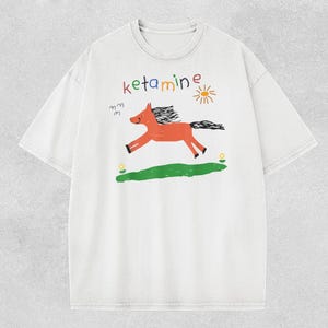 Komfort Farben Ketamin Pferd Tshirt, süßes Meme T-Shirt, Ketamin Grafik T-Shirt, lustiges Shirt, übergroßes gewaschenes T-Shirt, BFF Geschenke