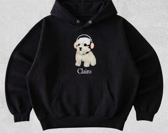 Clairo Dog Hoodie, Funny Dog With Headphones Hoodie, Indie Music Meme Hoodie, Cute Pup Graphic