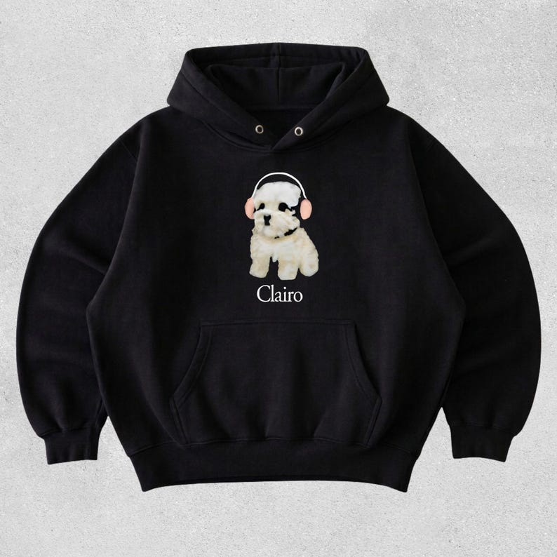 Clairo Dog Hoodie, Funny Dog With Headphones Hoodie, Indie Music Meme Hoodie, Cute Pup Graphic image 1