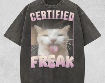 Lustig zertifiziertes Freak Cat Meme Grafik Shirt, Vintage lustiges Katzen T-Shirt, Retro Komfort Farben T-Shirt, Katzenliebhaber Geschenk, lustiges Teenager Geschenk