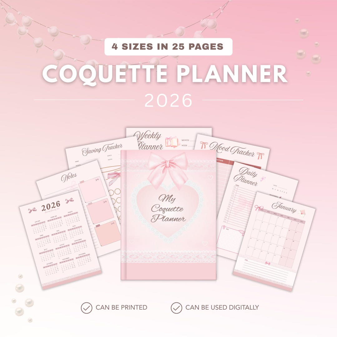 Coquette Planner 2026 | Digital & Printable Planner | Minimalist Pink ...