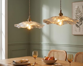 Vintage Flower Glass Pendant Light, Retro Floral Hanging Lamp, Bedside Lighting Fixture