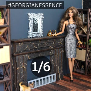 1:6 Scale Dollhouse Fireplace | DIY Miniature Furniture Kit for BJD, Blythe, Fashion Dolls | Wood Doll Room Decor